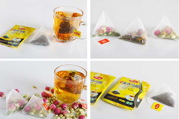 內外袋茶葉包裝機可采用復合膜、過濾紙、無紡布等薄膜制袋